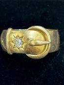 18ct Gold buckle ring set with single diamond Weig