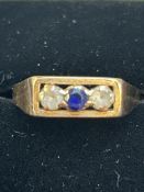 9ct Gold ring set with 2 white stones & sapphire 2