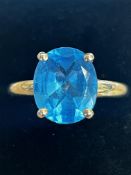 9ct Gold ring set with blue topaz stone Size U Wei