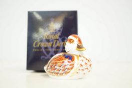 Royal Crown Derby swimming duckling with gold stop