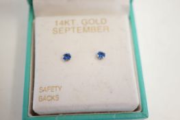 Boxed pair of 14ct Gold sapphire earrings