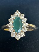9ct Gold ring set with green & cz stones Size M 3.