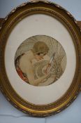 Oval art deco prints of a lady