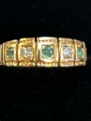 9ct Gold ring set with emerald & diamonds Size O W