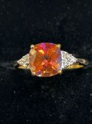 9ct Gold ring set with topaz & diamonds Size N