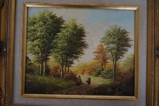 Oil on board in gilt framed - indistinct signature