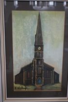 Framed pastel St Pauls Astley Bridge indistinct si