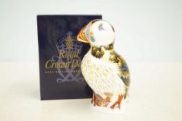 Royal Crown Derby puffin paperweight with gold sto
