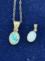 9ct Gold chain & opal pendant & 1 other opal penda