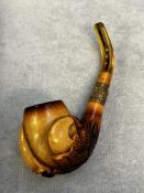 Carved wood & amber smokers pipe
