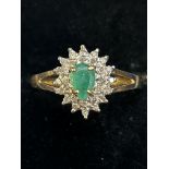 9ct Gold ring set with emerald & diamond Size Q