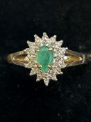 9ct Gold ring set with emerald & diamond Size Q