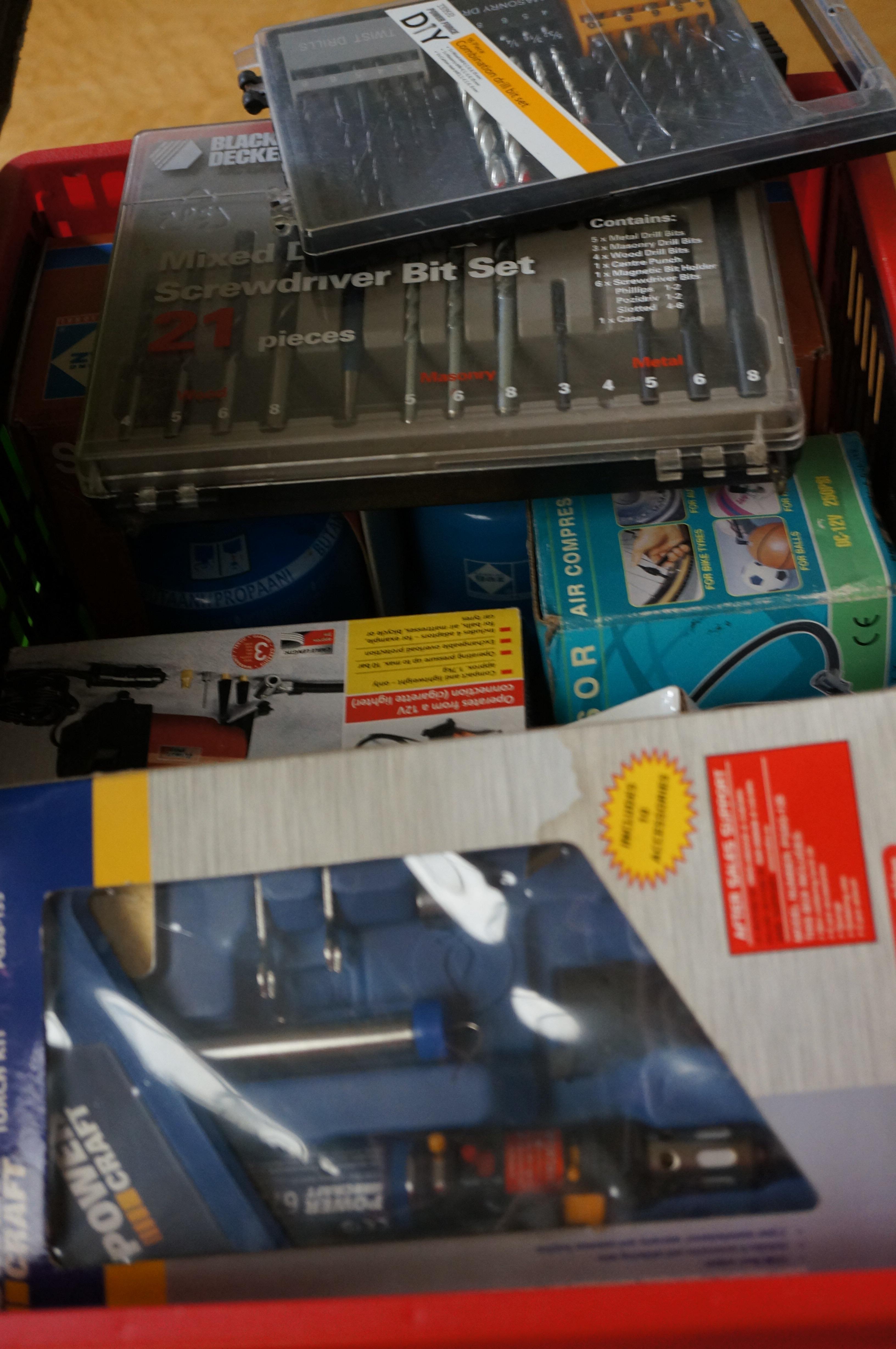 Box to include drill bit sets & other unused tools