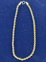 9ct Gold rope bracelet 1.5g Length 21 cm