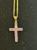 9ct Gold chain & cross pendant set with amethyst W