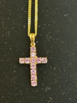 9ct Gold chain & cross pendant set with amethyst W