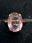 9ct Gold ring set with large amethyst Size G.5