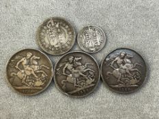 3 Crowns dated 1890, 1889 & 1900 & 2 others