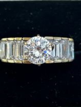 Very large 9ct gold dress ring set with white ston