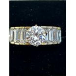 Very large 9ct gold dress ring set with white ston