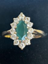 9ct Gold ring set with green & cz stones Size M 3.