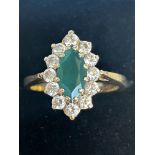 9ct Gold ring set with green & cz stones Size M 3.