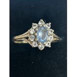 9ct Gold ring set with blue topaz & cz stones Size