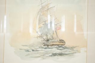 Unsigned framed watercolour - sail ship