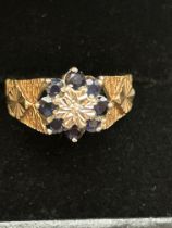 9ct Gold ring set with diamonds & sapphires Size K