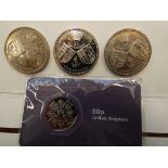 3x Five pound coins together with King Charles 50p