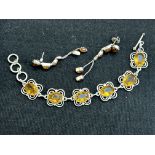 Silver & amber bracelet & earring set
