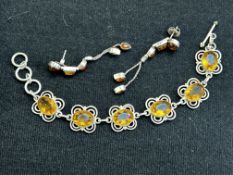 Silver & amber bracelet & earring set