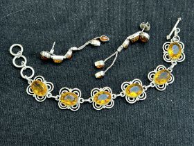 Silver & amber bracelet & earring set