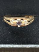 9ct Gold ring set with sapphires & 2 diamonds Size