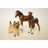2 Beswick horses & Beswick dog (1 horse A/F)