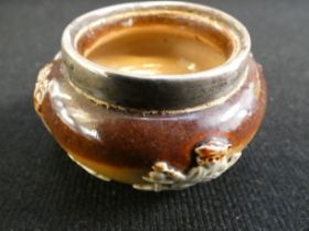 Doulton lambeth stoneware salt with silver rim(che