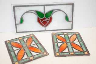 3x leaded light window panels Largest 45 cm wide