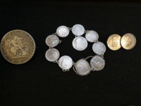 Victorian silver coin bracelet mainly 3d's togethe