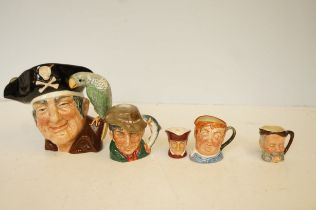 Collection of toby jugs, 4 Royal Doulton & 1 other