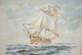 Unsigned framed watercolour - sail ship
