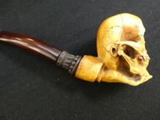 Very well carved victorian pipe with hand & skull