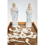Collection of clay pipes & 2 religious figures A.F
