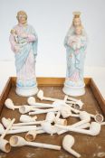 Collection of clay pipes & 2 religious figures A.F