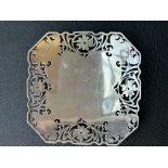 Silver square pierced footed dish 130g Sheffield