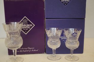 6x Boxed Edinburgh crystal thistle glasses
