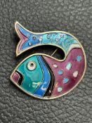 David Anderson sterling silver & enamel fish brooc