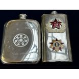 2 Flasks - 1 with Soviet union badges