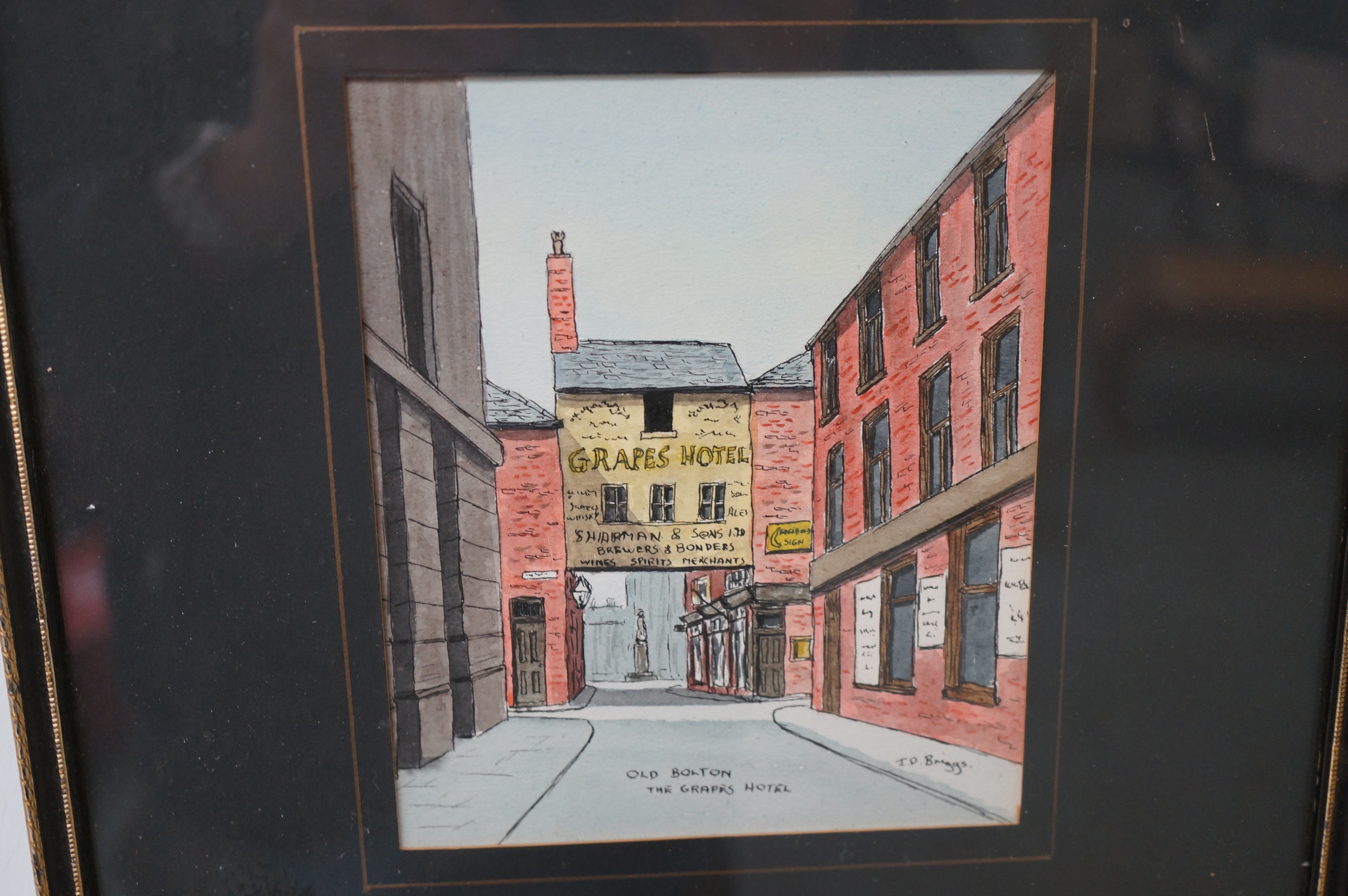 J D Briggs old Bolton the grapes hotel framed wate