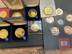 Collection of bronze & gold plated coins