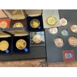 Collection of bronze & gold plated coins